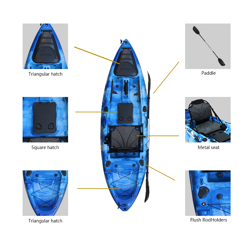 Caiaque marítimo rotomoldado para uma única pessoa, para pesca e acampamento, material de casco LLDPE, barco a remo à venda